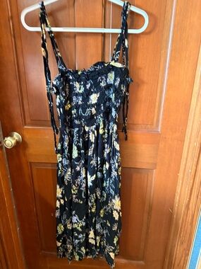 Free People Black Floral Smocked Dress
